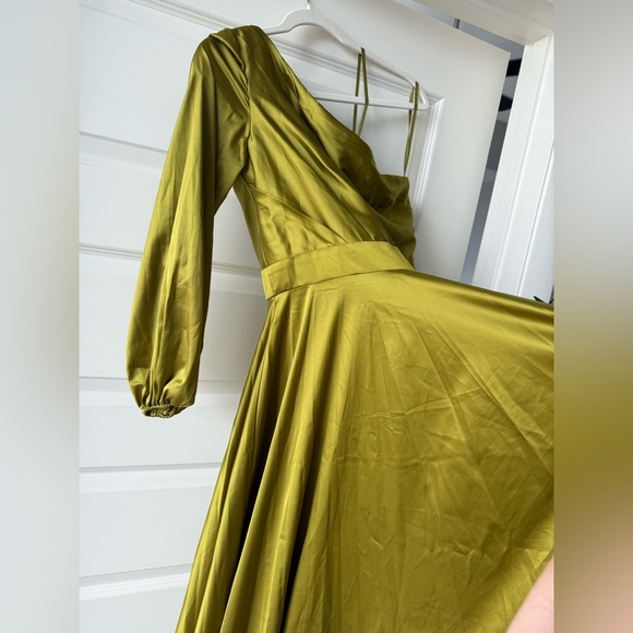 Mac Duggal One-Shoulder High-Low Dress in Chartreuse - Picture 11 of 11
